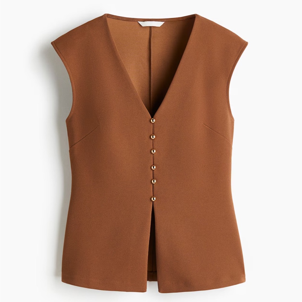 Brown Button Down Vest Top